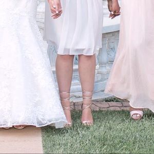 Rose pink lace-up strappy heels